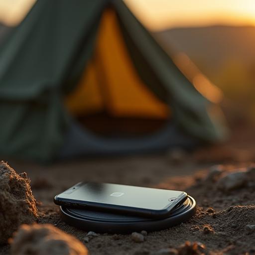 BushCharge Wireless Pad charging a phone beside a swag